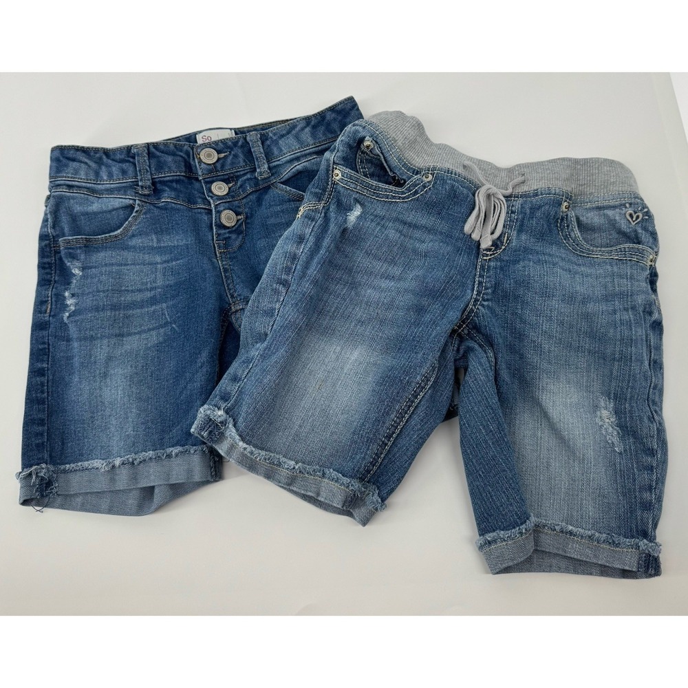 Girls Denim Shorts Lot SO & Justice Blue Casual Distressed Cuffed Stretch Sz 10